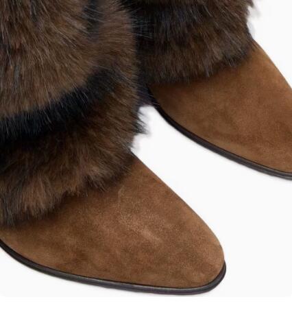 Street Fashion Winter - Brown Suede Plush Fur Knee High