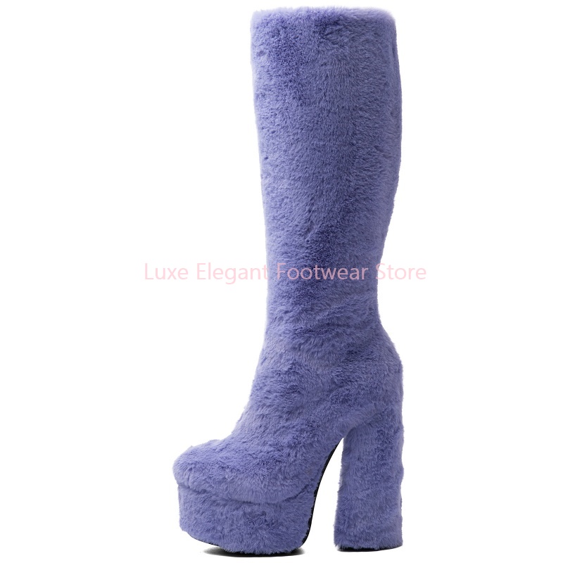 Purple Faux Fur Round Toe Plat - Street Fashion Winter review and price
