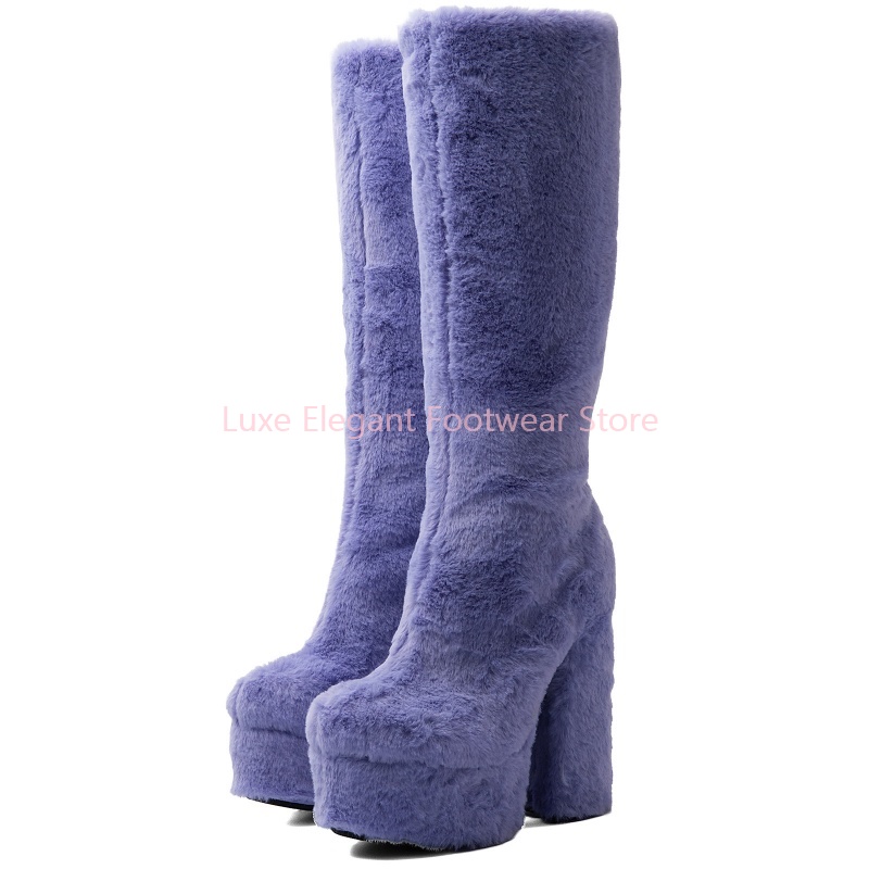 Purple Faux Fur Round Toe Plat - Street Fashion Winter review and price