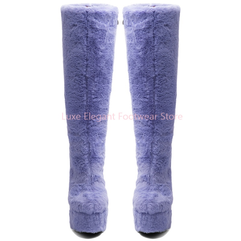 Purple Faux Fur Round Toe Plat - Street Fashion Winter review and price