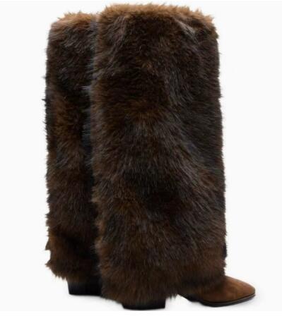 Brown Suede Plush Fur Knee Hig - Street Fashion Winter review and price