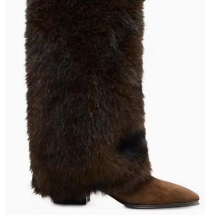 Brown Suede Plush Fur Knee Hig - Street Fashion Winter review and price
