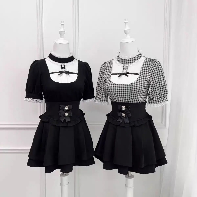 Gothic Sweet Ruffle Lace Plaid - Street Fashion China Girl review and price